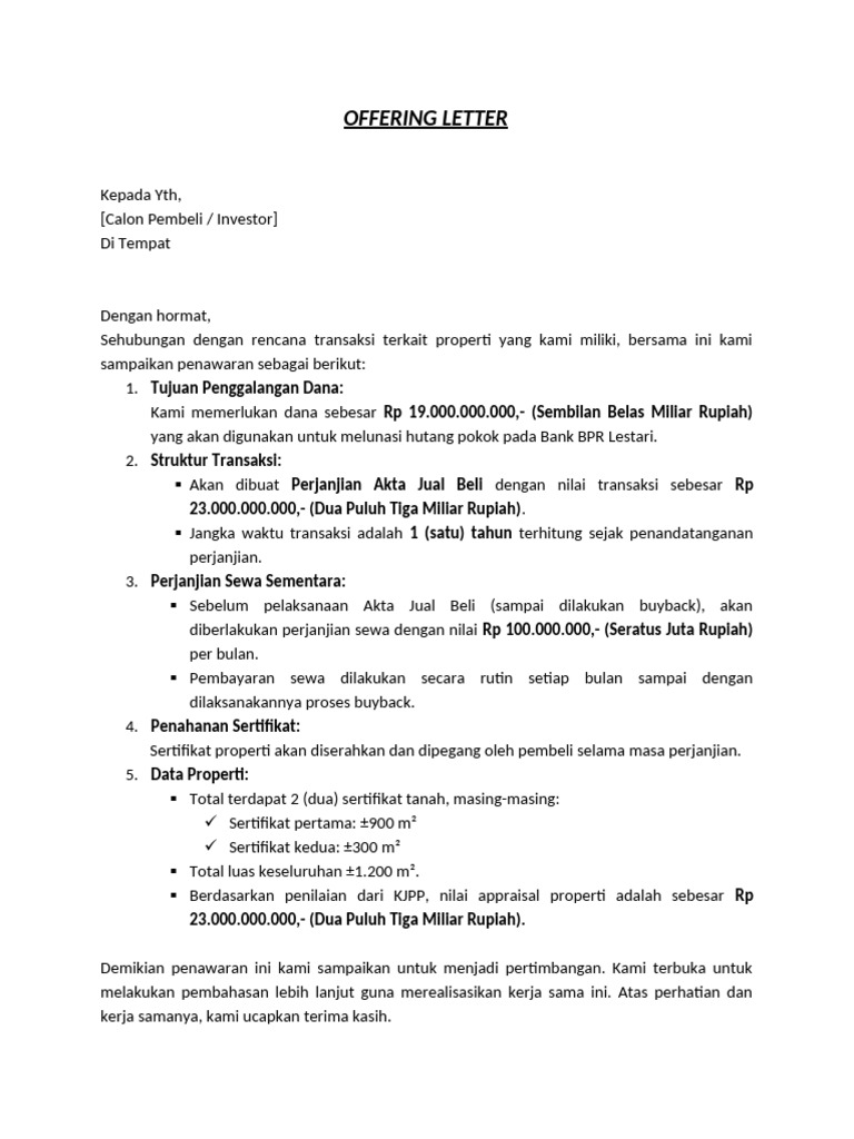 Draft Offering Letter | PDF