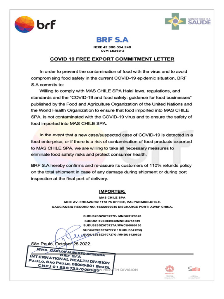 Covid19 Free Export Certificate | PDF