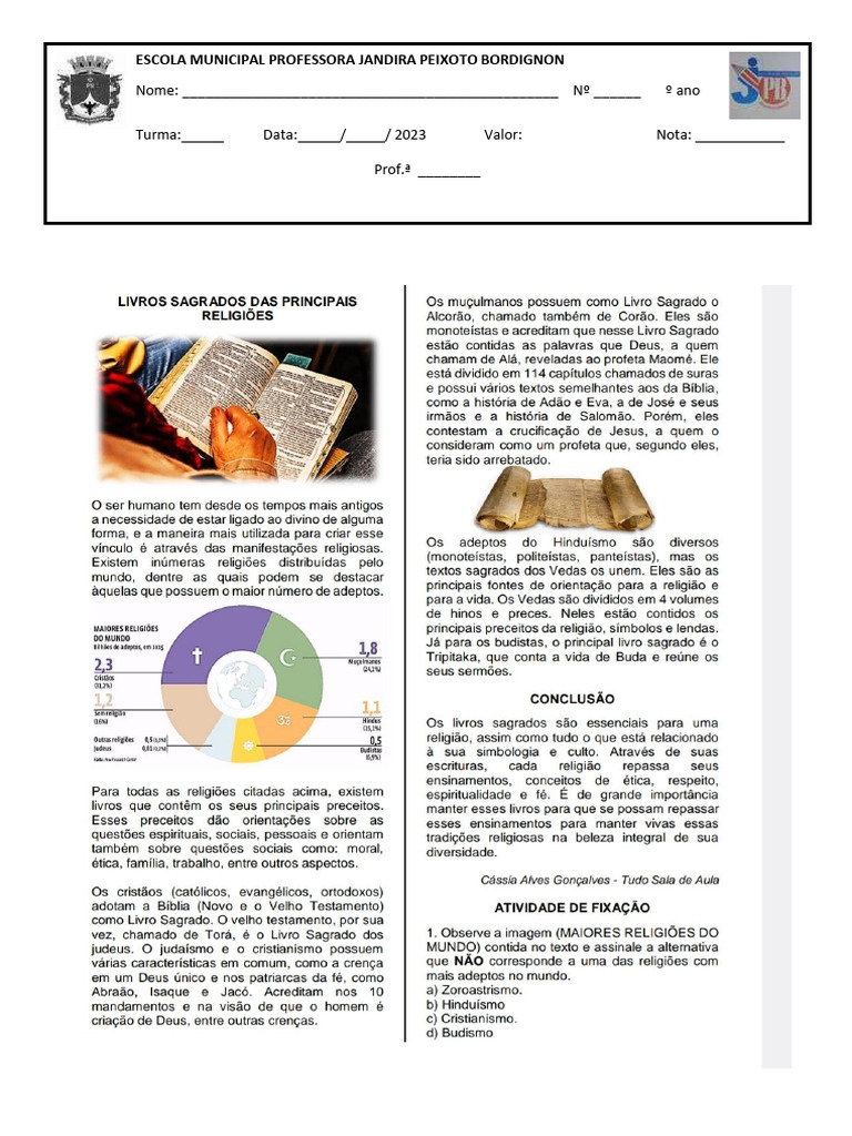 Avaliação Escola Municipal Jandira Bordignon | PDF