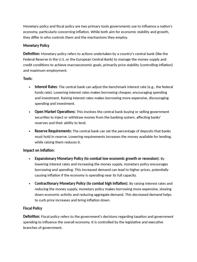 Monetary vs Fiscal Policy Explained | PDF | Fiscal Policy | Monetary Policy