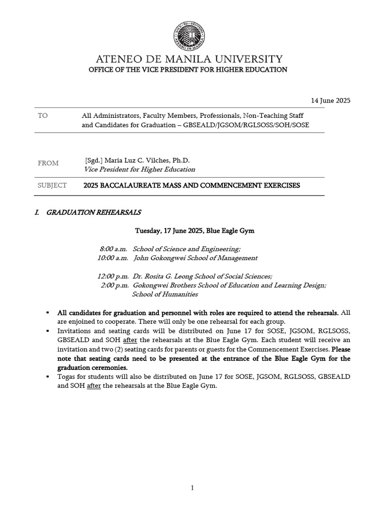 Y3.40 LS Grad Long Memo SY 2025 | PDF | Educational Stages | Higher ...