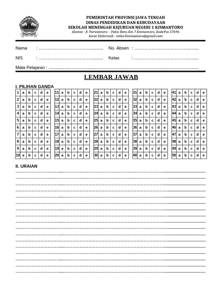 Lembar Jawab PG 50 Soal | PDF