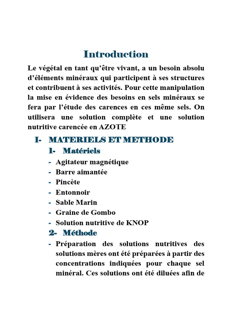 Impact de la carence en azote sur les plantes | PDF | Chlorophylle ...