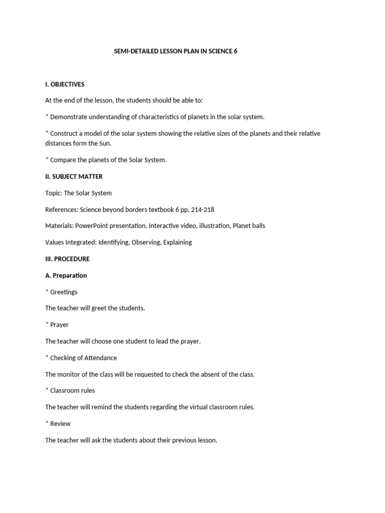 Solar System Lesson Plan for Grade 6 | PDF | Planets | Solar System