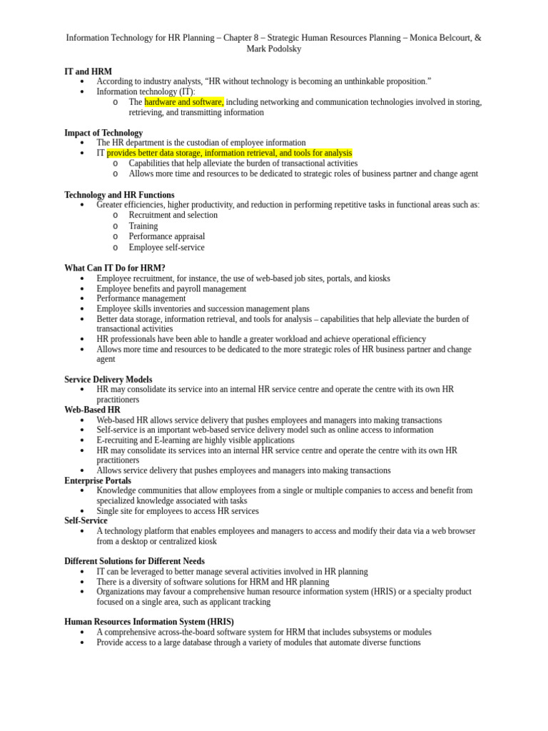 IT's Role in Strategic HR Planning | PDF | Human Resource Management ...