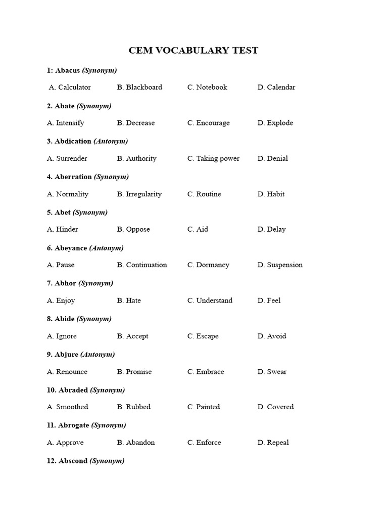 CEM Vocabulary Test Overview | PDF