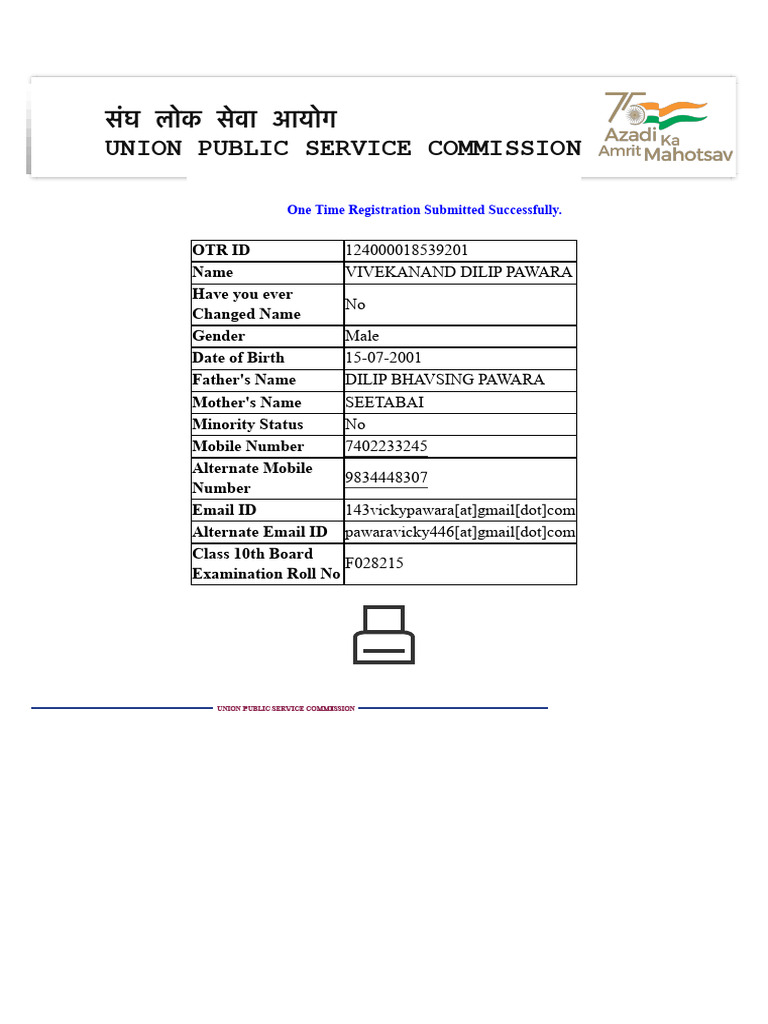 Https :upsconline - nic.in:Upsc:OTRP:Registration Success - PHP | PDF