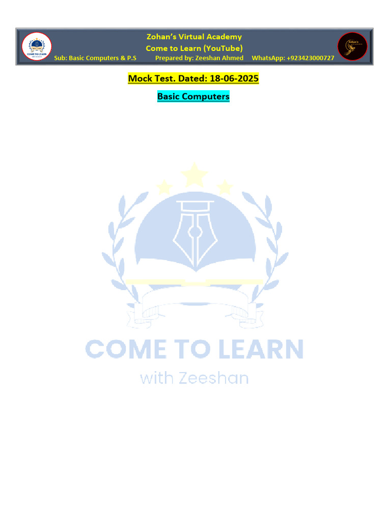Basic Computers & Pakistan Study Mock Test | PDF | Pakistan | Computer File