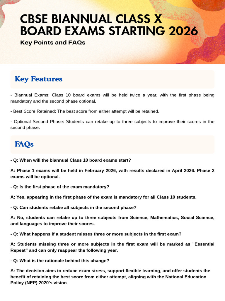 CBSE Biannual Class X Board Exams Starting 2026 | PDF