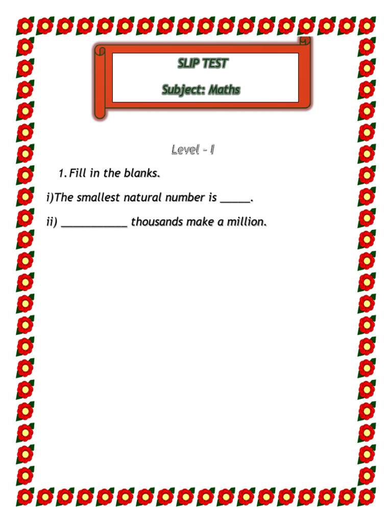 Maths Slip Test: Fill in the Blanks | PDF