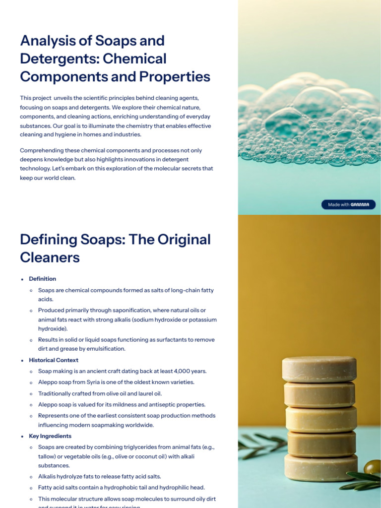 Soaps and Detergents: Chemical Insights | PDF | Soap | Detergent