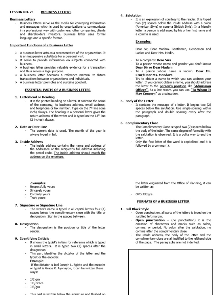 Business Letters: Structure and Functions | PDF | Written Communication