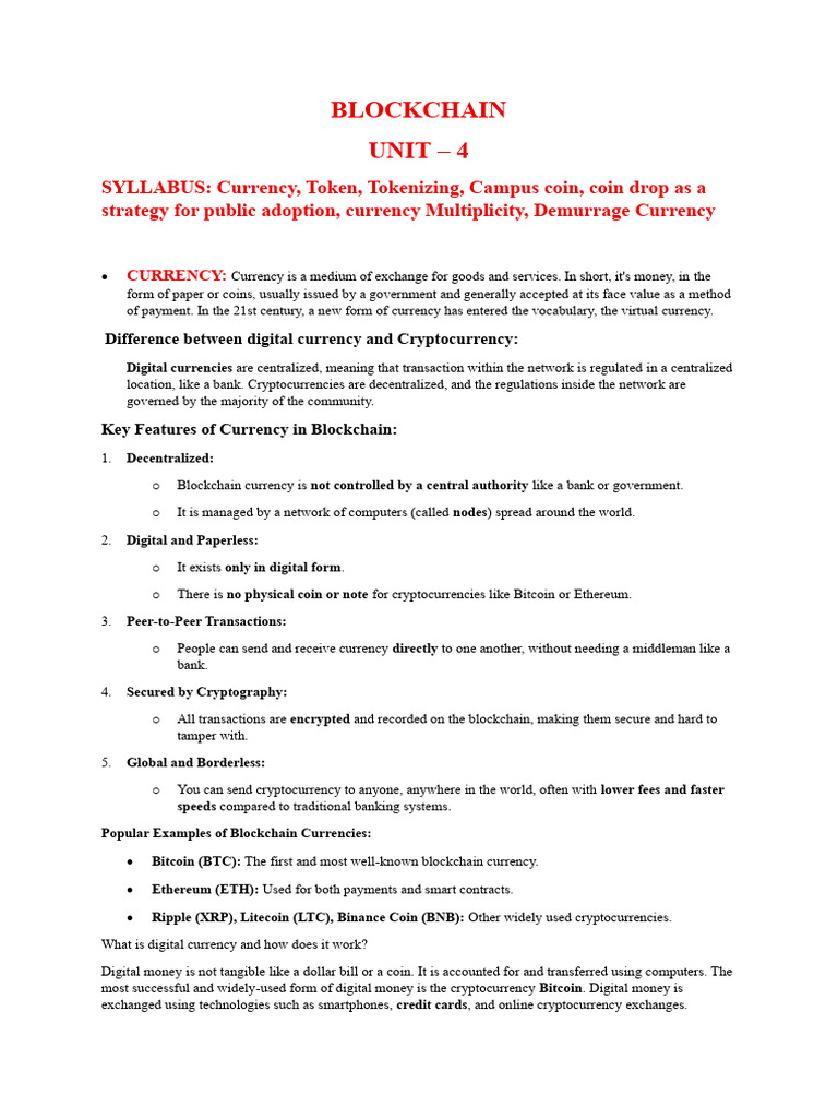 Blockchain Unit4 | PDF | Cryptocurrency | Currency
