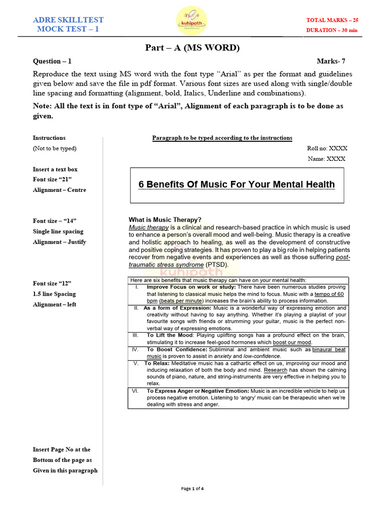 ADRE Computer Skill Test Mock 1 - Answer - Sheet | PDF | Psychology