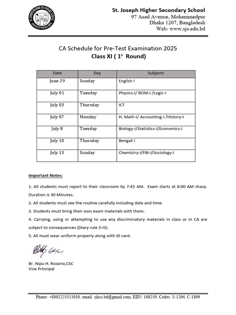 CA Pre-Test Exam Schedule 2025 | PDF