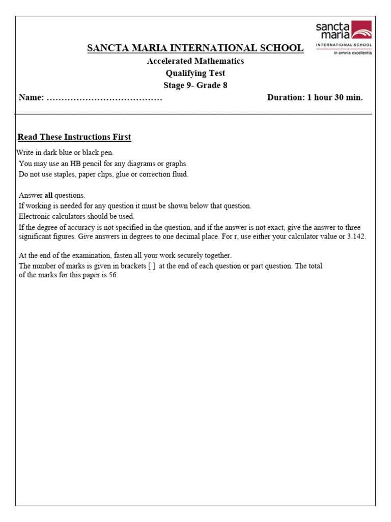 Stage 9 Accelerated Math Test Guide | PDF