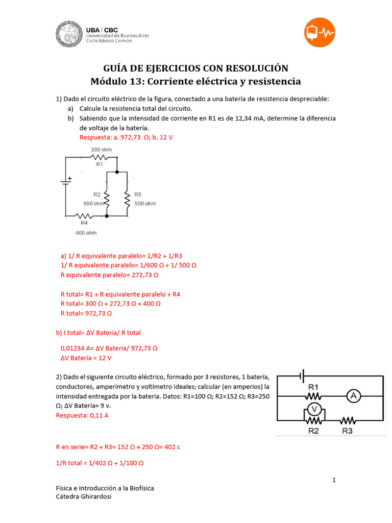 Ejercicios de Corriente y Resistencia | PDF | Resistencia Eléctrica y ...
