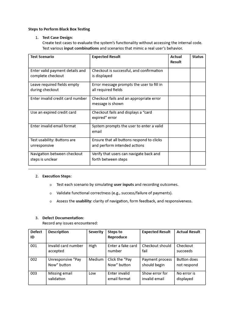 Black Box Testing Steps Guide | PDF | Point Of Sale | Usability