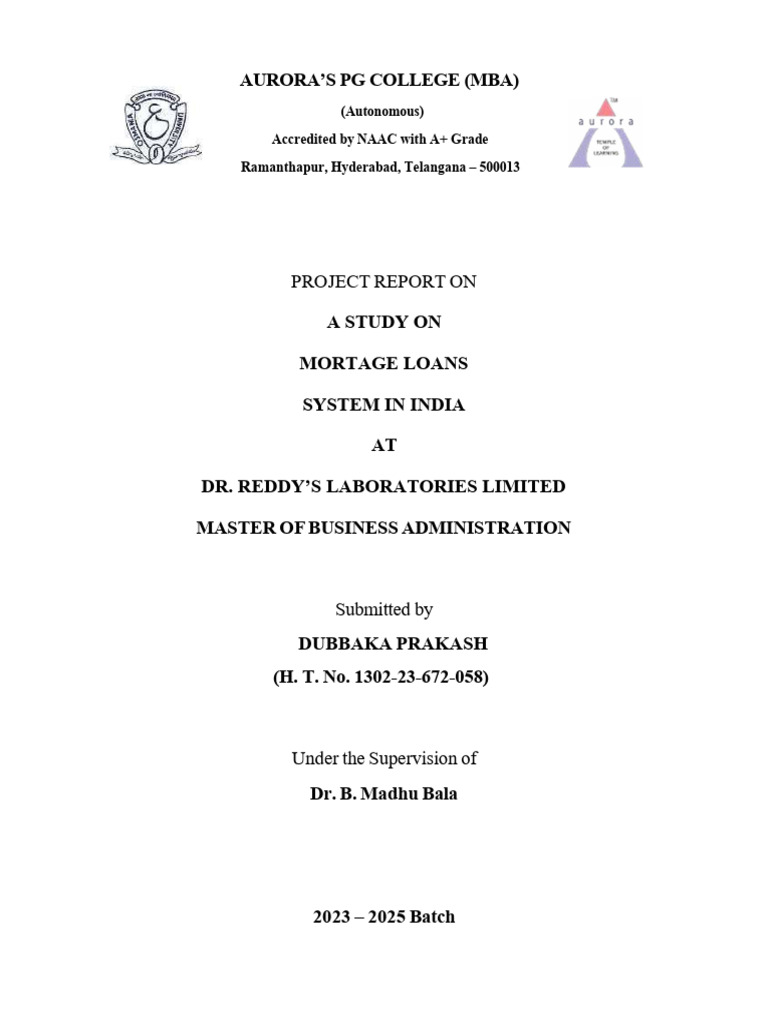 Mba Project 058 | PDF | Mortgages | Loans