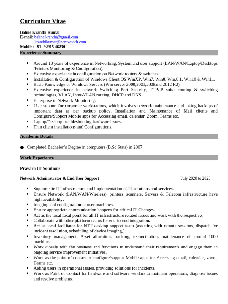 Networking and IT Support CV | PDF | Computer Network | Router (Computing)