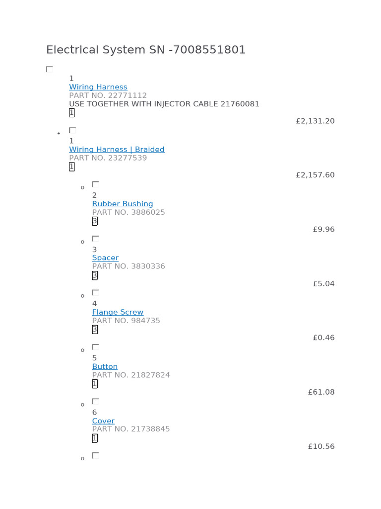 Electrical System Parts List SN 700855 | PDF | Electrical Connector ...