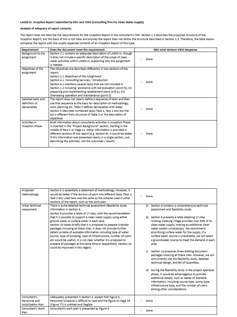 LASED III WB Comments On Inception Report For Clean Water Jan 25 | PDF ...