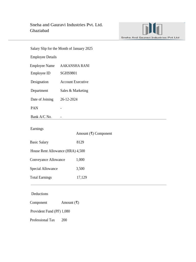 January 2025 Salary Slip Format | PDF