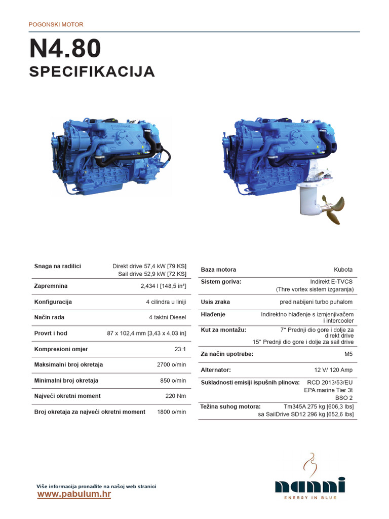 Nanni N4.80 Engine Specifications | PDF | Engines | Turbocharger