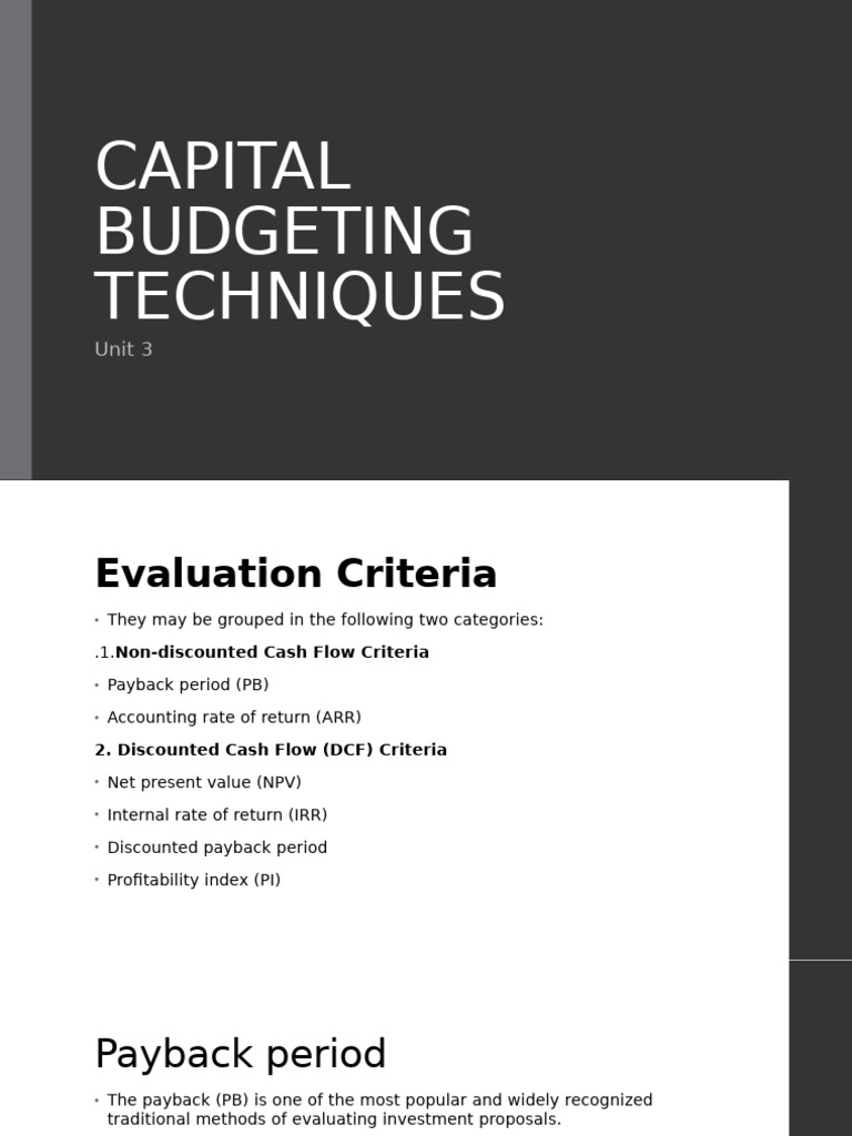 Capital Budgeting Techniques Explained | PDF | Net Present Value ...
