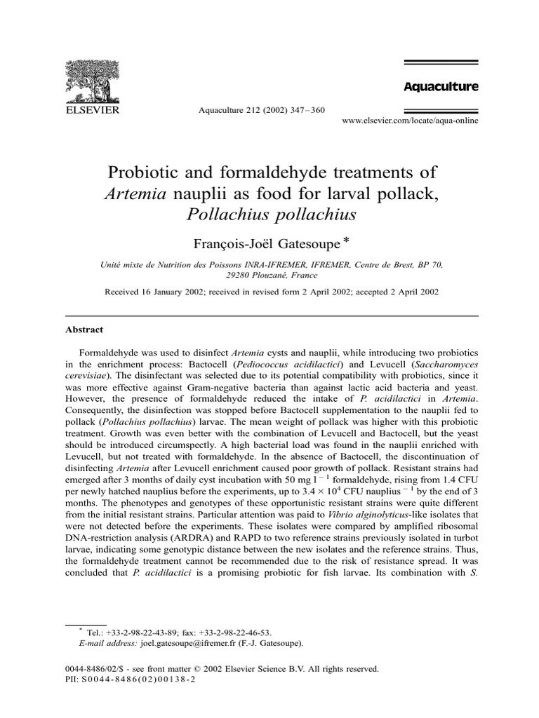Bactocell and Levucell-Gatesoupe | PDF | Probiotic | Analysis Of Variance