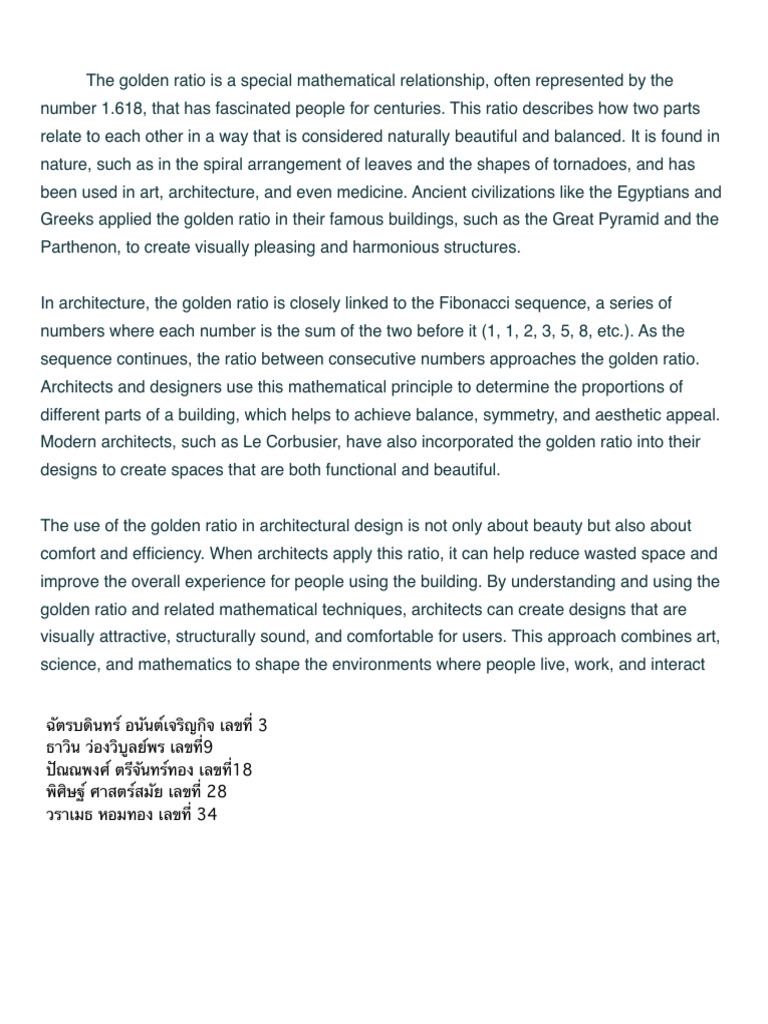 Golden Ratio in Architectural Design | PDF