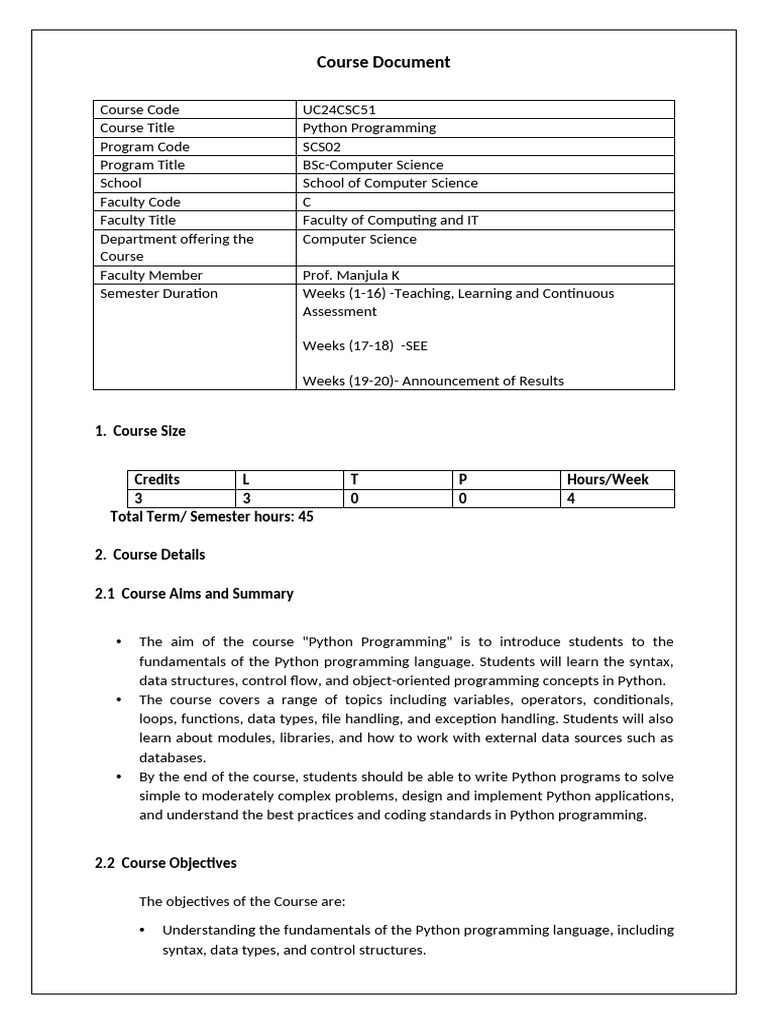 Python Programming Course Overview | PDF | Parameter (Computer ...