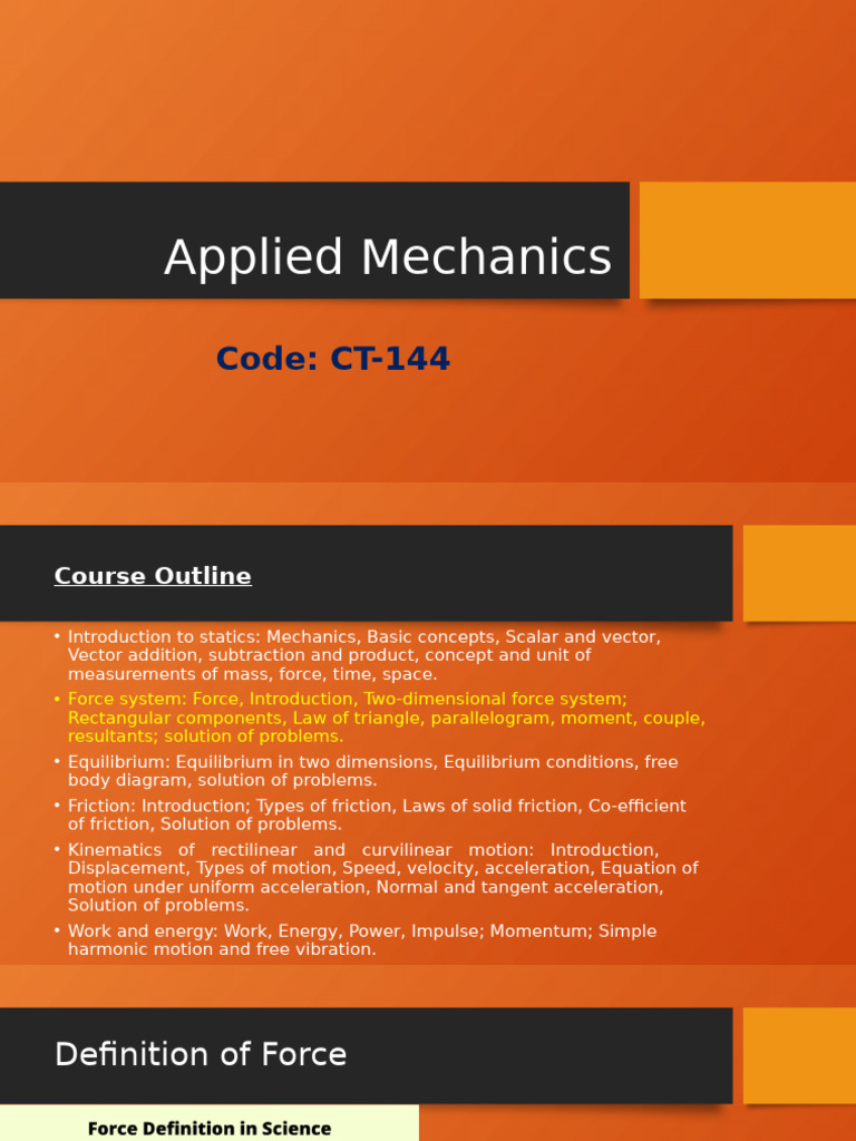 Applied Mechanics Course Overview | PDF | Force | Euclidean Vector