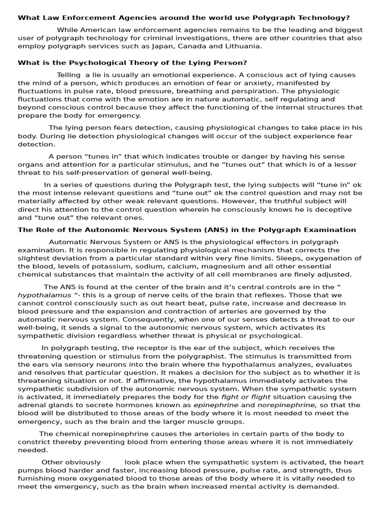 Global Use of Polygraph Technology | PDF | Polygraph | Hypnosis