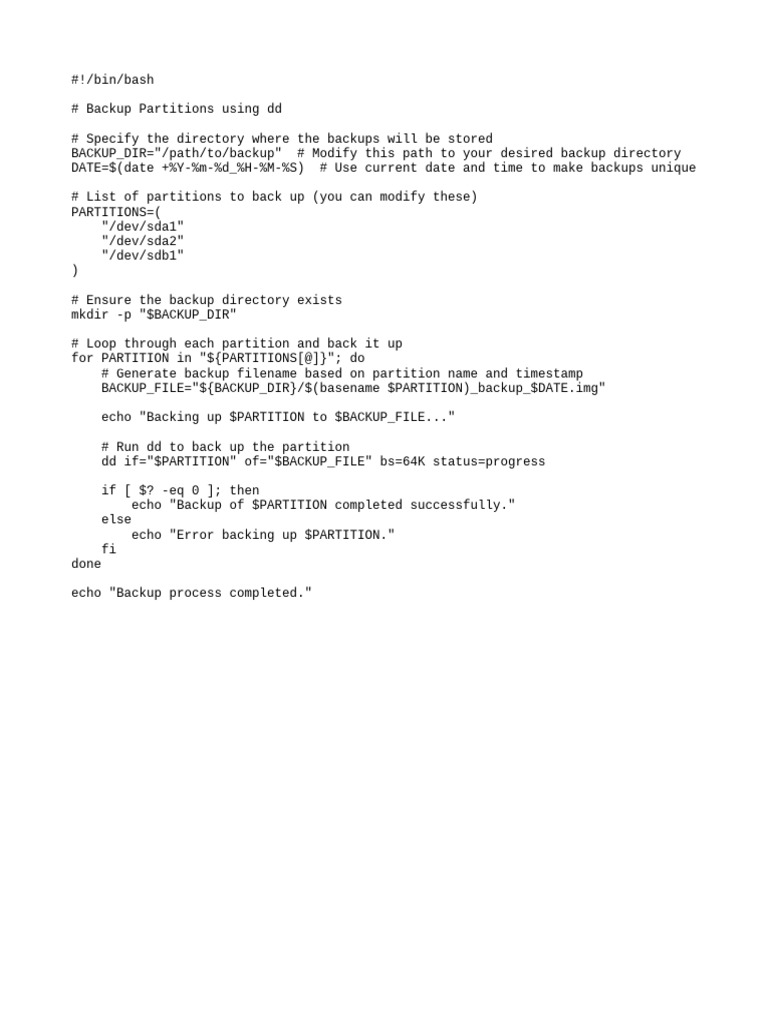 Backup Partitions with dd Script | PDF