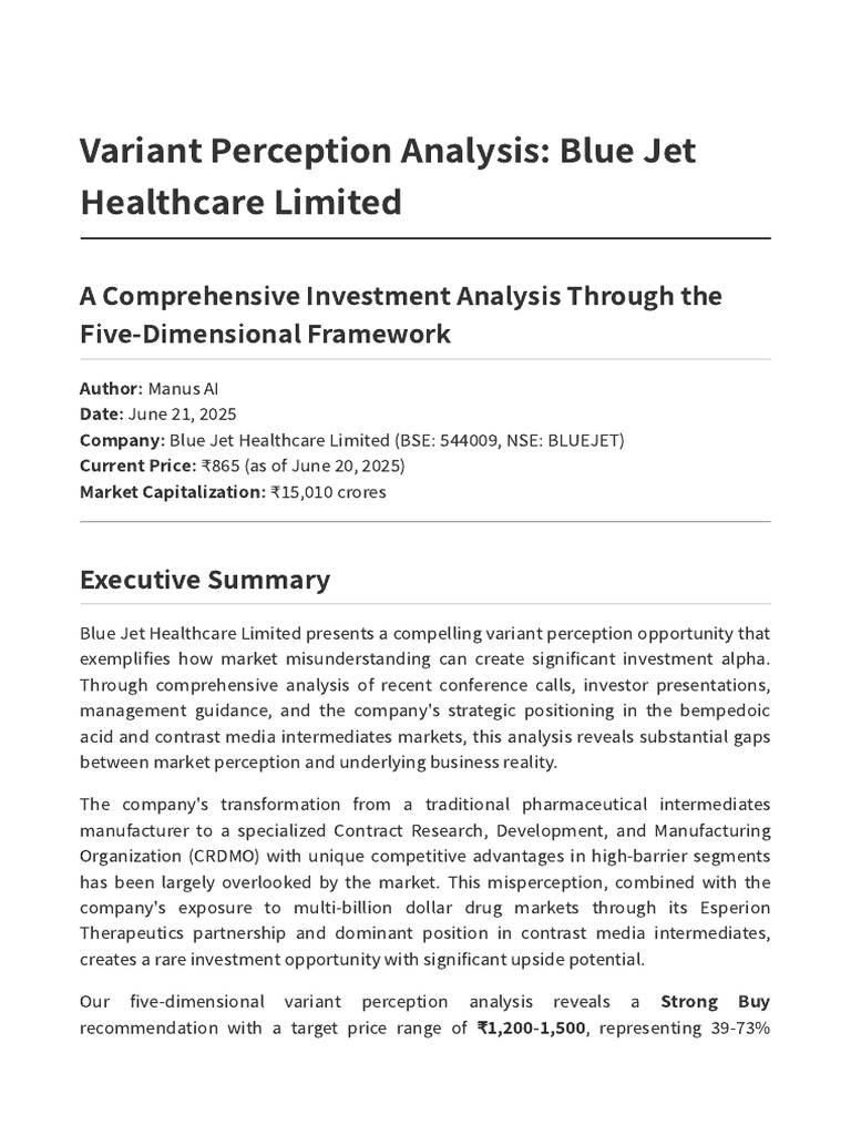 Blue Jet Healthcare: Variant Perception Analysis | PDF | Market ...