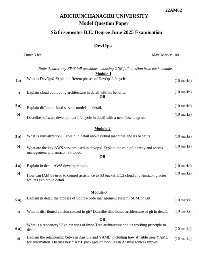 DevOps Model Question Paper 2025 | PDF | Version Control | Cloud Computing