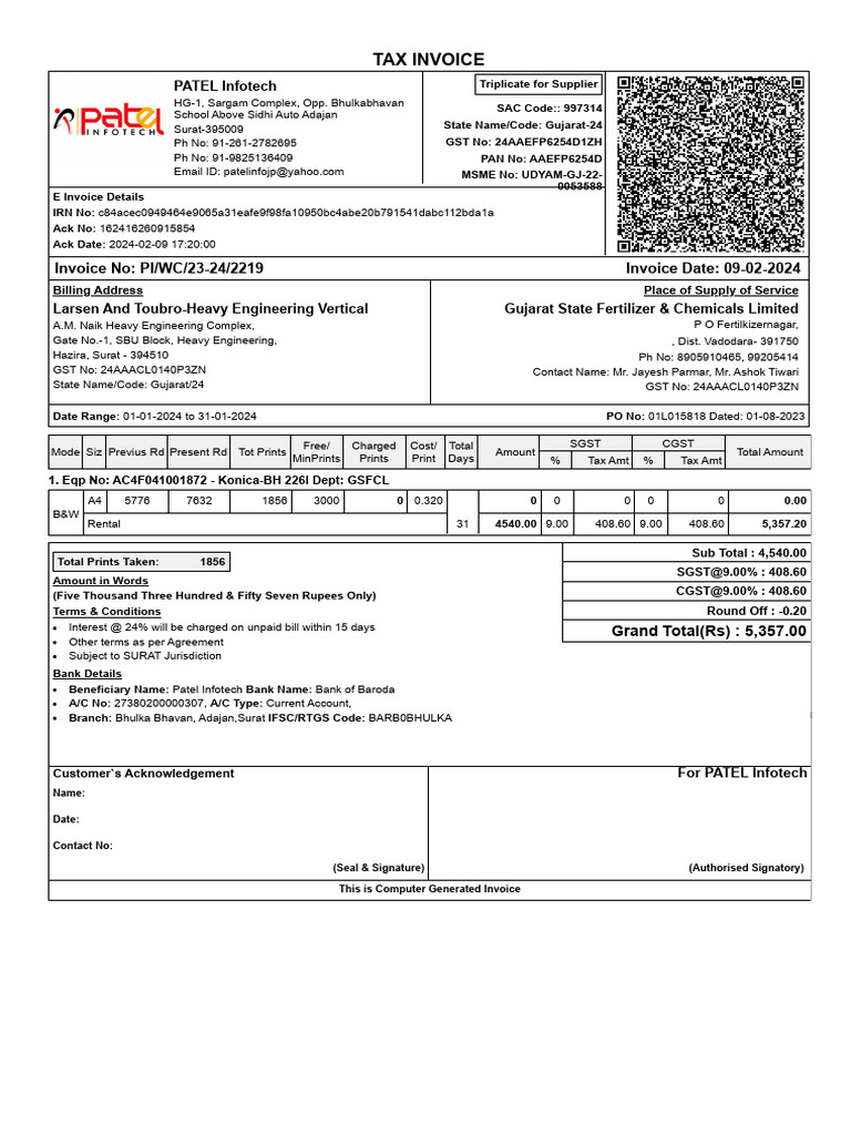 Tax Invoice for Patel Infotech Services | PDF | Payments | Government ...