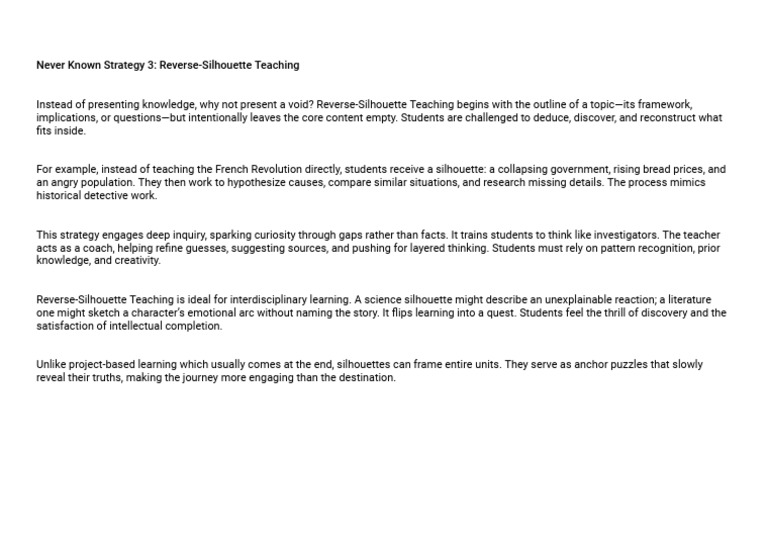 Never Known Strategy 3: Reverse-Silhouette Teaching | PDF