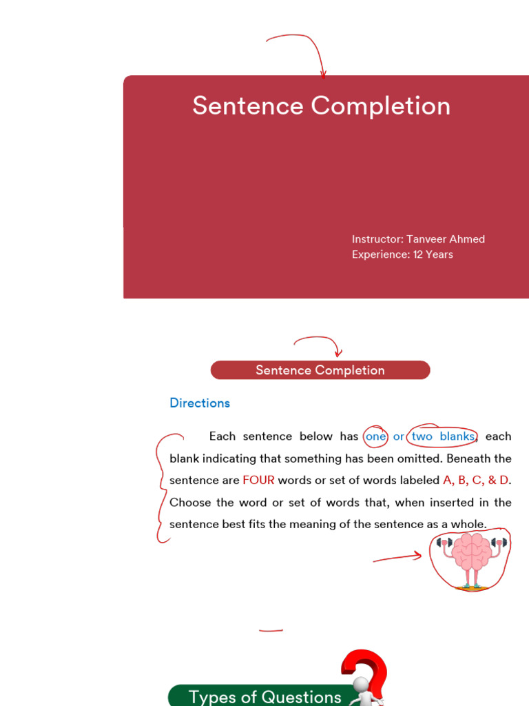 Sentence Completion | PDF | Verb | Linguistic Morphology
