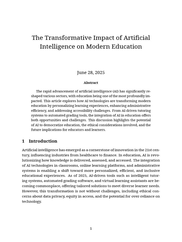 The Transformative Impact of Artificial Intelligence On Modern ...