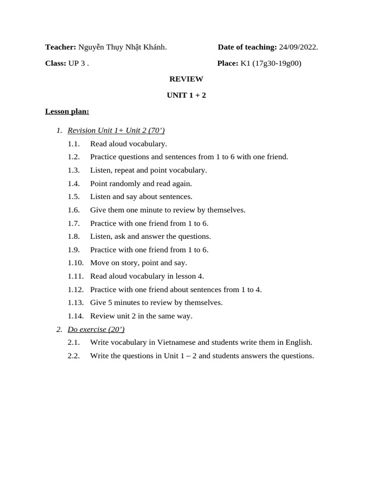 Unit 1 & 2 Review Lesson Plan | PDF
