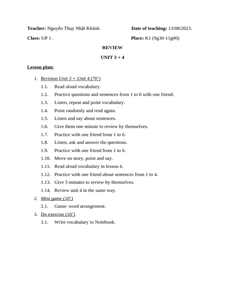 Unit 3 & 4 Review Lesson Plan | PDF