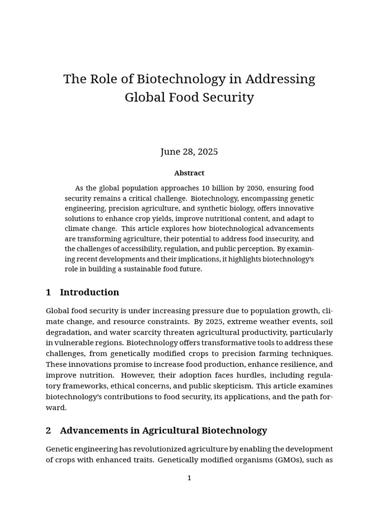 The Role of Biotechnology in Addressing Global Food Security | PDF ...