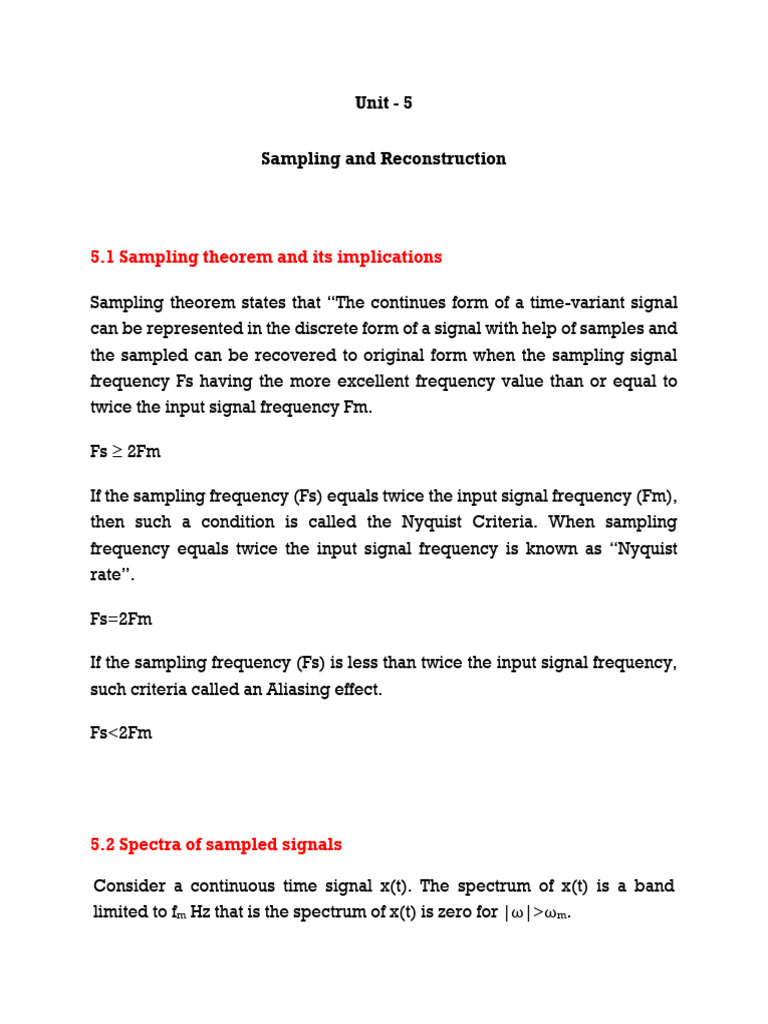 Signals and System Unit-5 | PDF | Sampling (Signal Processing) | Filter ...
