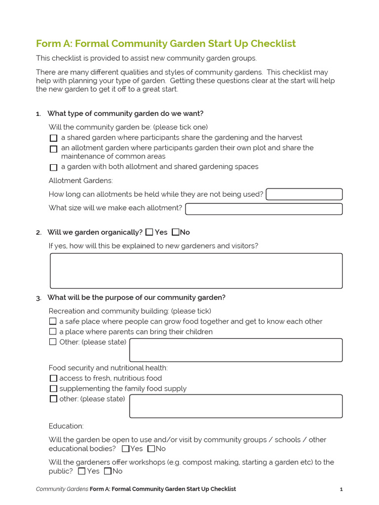 Community Garden Start-Up Checklist | PDF | Gardens | Compost