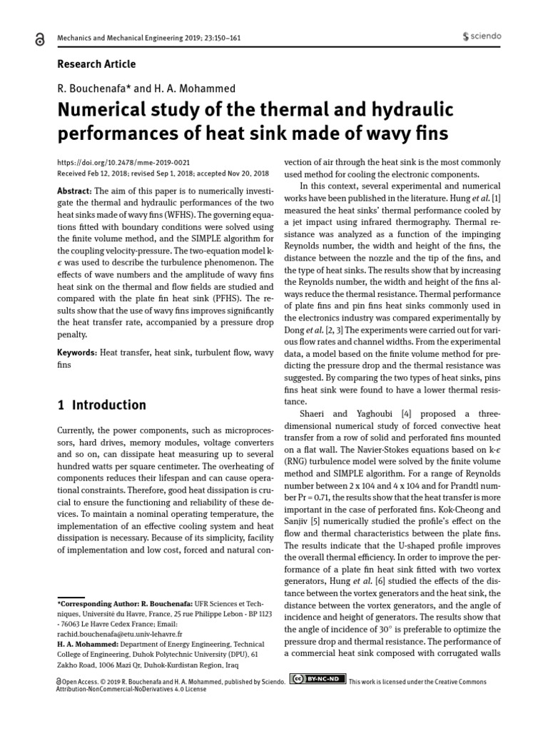 Numerical Study of The Thermal and Hydraulic Perfo | PDF | Heat ...