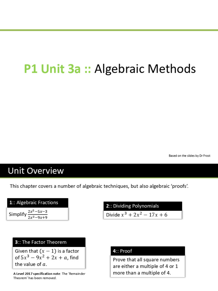 Unit 3a - Algebraic Division and Proof | PDF | Factorization ...