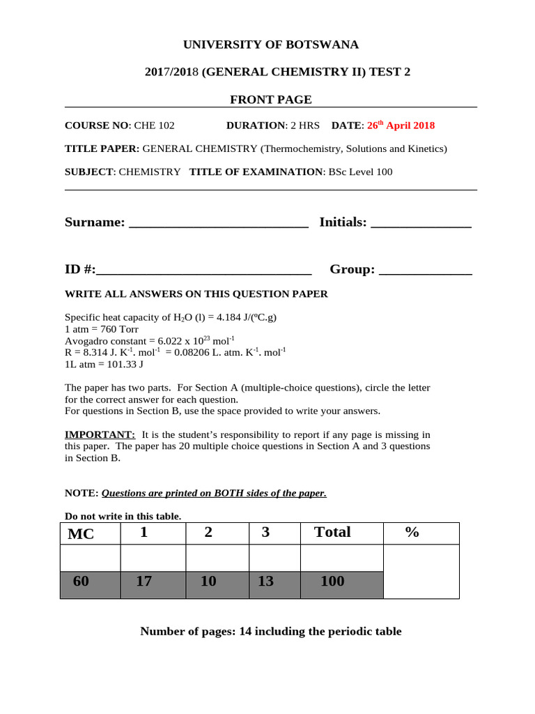 General Chemistry II Test 2 Exam | PDF | Chemical Reactions ...