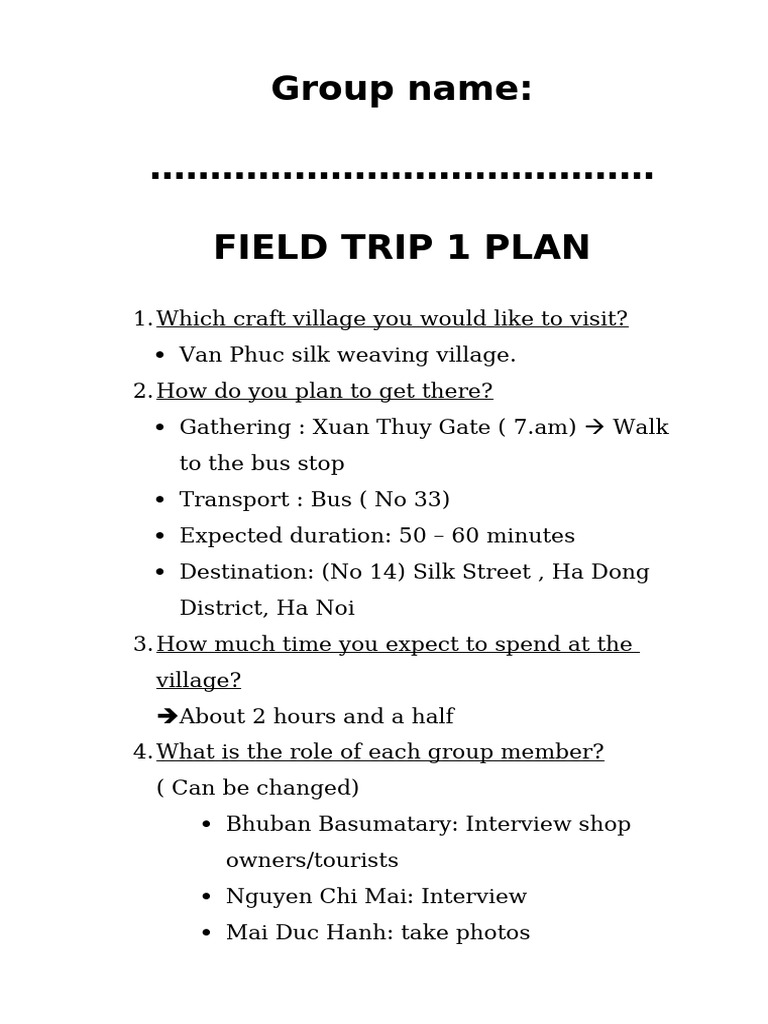 Field Trip Plan - Template | PDF